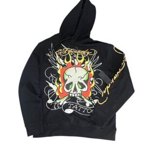 New Ed Hardy Black Skull Hoodie Tattoo Motorcycle Sweatshirt‎ Adult Size Small